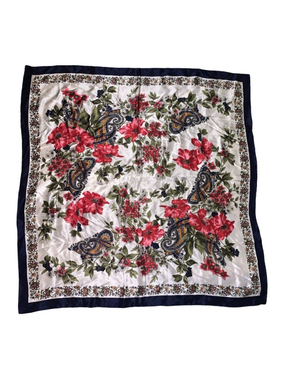 ASILK Floral Paisley Red/blue Mulberry Silk Scarf 110 X 110 cm Square Elegant